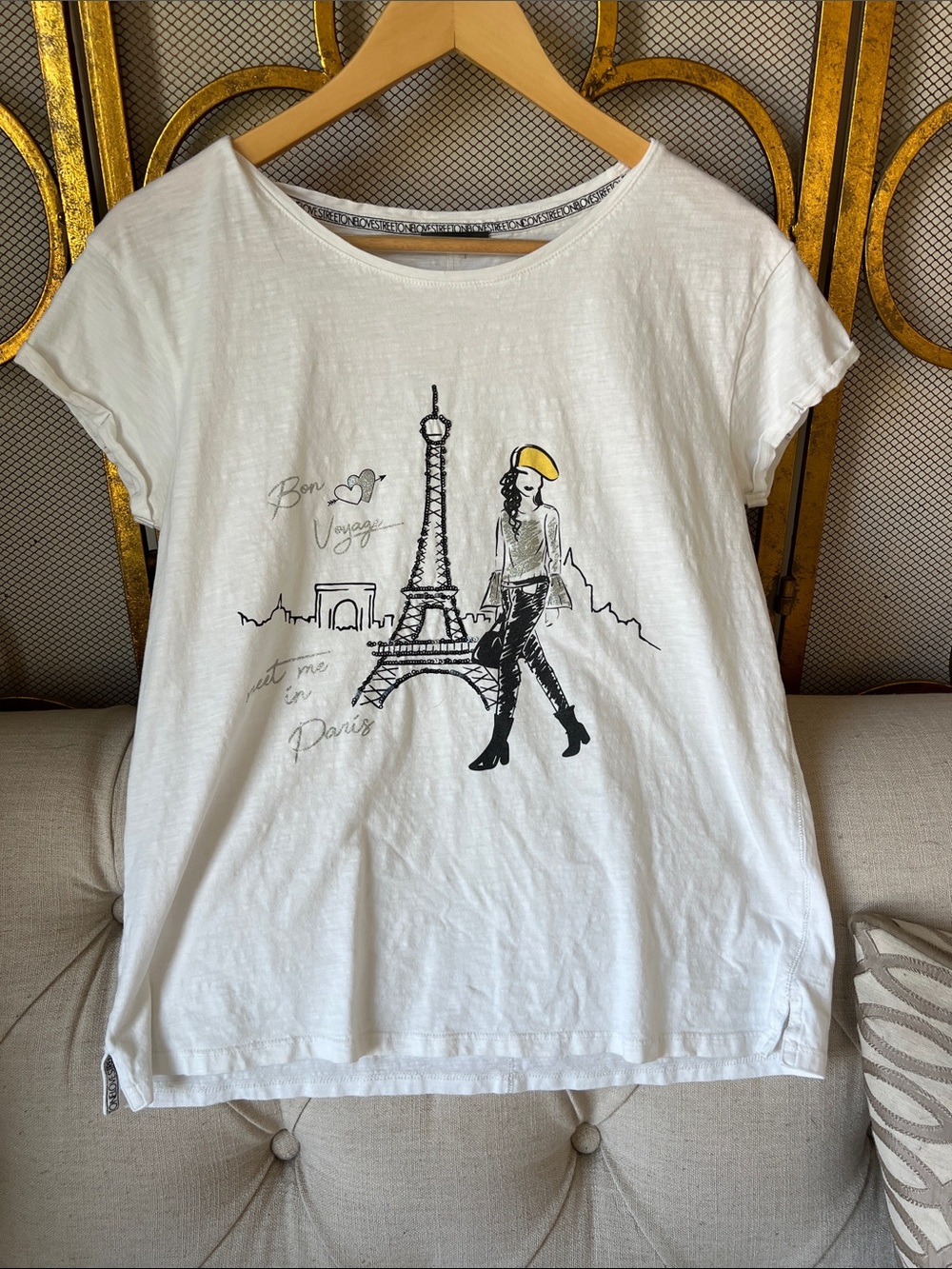 White Paris Graphic Tee with Yellow Accent